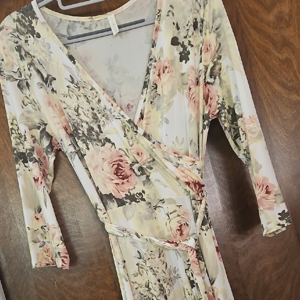 Pinkblush Floral Wrap Maxi Dress in Cream and Blush Pink Size Medium